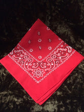 Load image into Gallery viewer, Red Paisley Hankerchief with black and white flower
