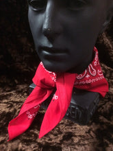 Load image into Gallery viewer, Red Paisley Hankerchief with black and white flower