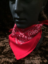 Load image into Gallery viewer, Red Paisley Hankerchief with black and white flower