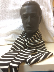 Duguay R adult striped scarf in navy/cream. Saint James 1x1 rib knit. 72"x7.5"