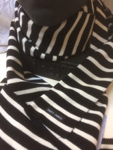 Load image into Gallery viewer, Duguay R adult striped scarf in navy/cream. Saint James 1x1 rib knit. 72&quot;x7.5&quot;