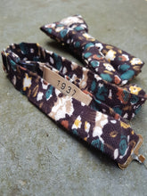 Load image into Gallery viewer, Floral Cotton Bow Tie (slate, cream &amp; ochre)