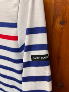 Naval Ray Rouge Breton Shirt (White & Blue) by Saint James with a red contrast stripe