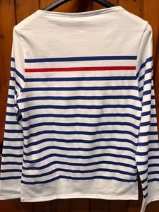 Naval Ray Rouge Breton Shirt (White & Blue) by Saint James with a red contrast stripe
