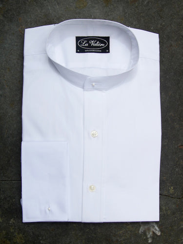 Collarless Shirt (White) double cuffs